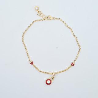 14Kt Red Enamel Eye With Combination of Link