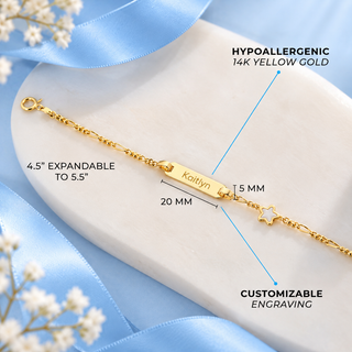 14k Gold Mother of Pearl Star Baby ID Bracelet