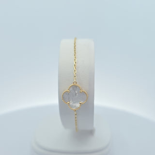 14Kt White One Clover Bracelet