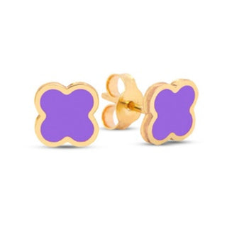 14k Charoite Clover Inlay Stud Earrings 7 MM