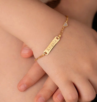 14k Gold Mother of Pearl Heart Baby ID Bracelet