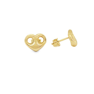 14Kt Heart Puff Style GG Link Earrings 4.6MM