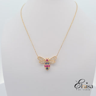 14K Medium Bee Ruby & Sapphire with Diamond Wings Necklace