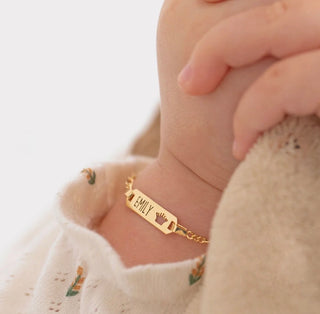 14k Gold Crown Cut Out Baby ID Bracelet