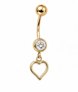 14Kt Bezel with Dangling Open Heart Belly Ring