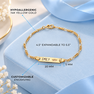 14k Gold Crown Cut Out Baby ID Bracelet