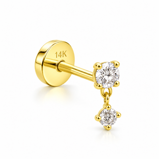 14K Double Square Cubic Zirconia (CZ) Dangling. Cartilage Piercing