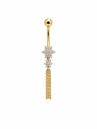 14Kt Flower with Dangling Chain Belly Ring