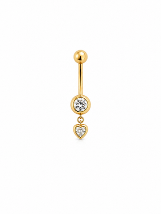 14Kt Bezel and dangling Cz Heart Belly Ring