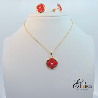 14Kt Red Flower Set