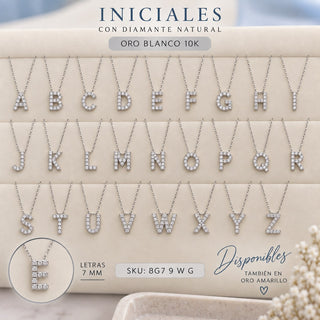 14K White Gold  7MM Initial Single Micro Pave Diamond Necklace