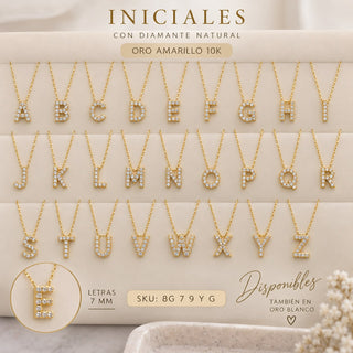14K Yellow Gold 7MM Initial Single Micro Pave Diamond Necklace