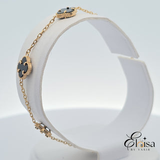 14Kt Five Small Black Clover Bracelet 9MM