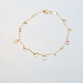 14Kt Dangling Cz and Ball baby Paper Clip Bracelet