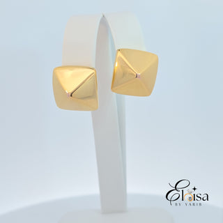 14Kt Square Pyramid Style Omega Earring