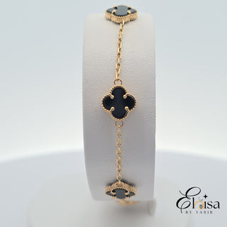 14Kt Five Small Black Clover Bracelet 9MM