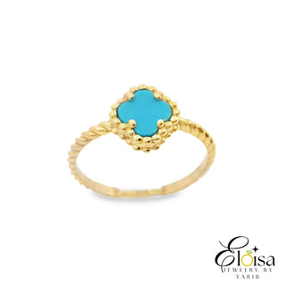 14Kt Small Turquoise  Clover Twist Ring