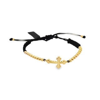 14Kt Braided Bracelet With Gold Ball and Cross