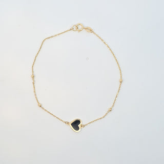 14Kt Center Black Heart Bracelet