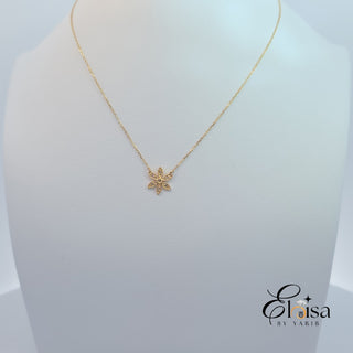 14Kt Flower Single Pave Diamond Necklace