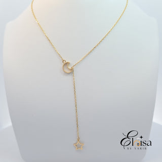 14Kt Lariat Moon and Star Necklace