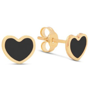 14k Black Onyx Heart Inlay Stud Earrings 7 MM