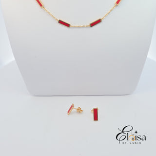 14Kt Inlay Red Bar Set