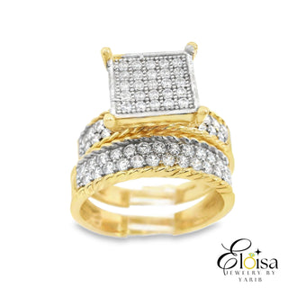 Micro Pave Big Square Engagement Duo Ring