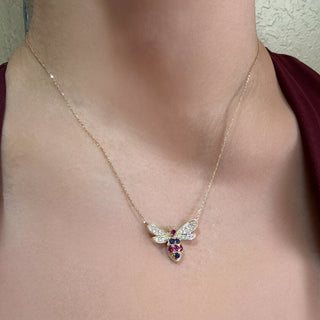 14K Medium Bee Ruby & Sapphire with Diamond Wings Necklace