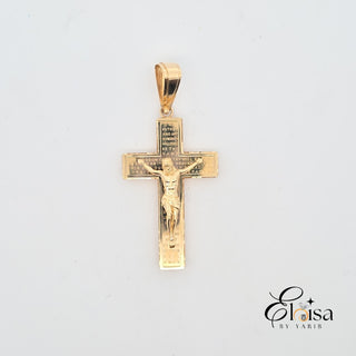 14Kt Solid Cross with Our Father Design pendant  40.5 MM
