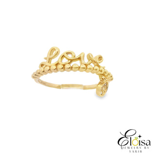 Gold Love Ring with Dangling Mp Cz