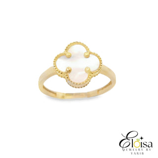 14Kt Small White  Clover Ring