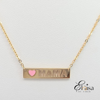 Mama Plate  with Pink Heart Necklace