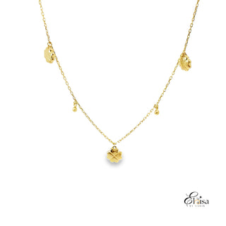 14K Dangling Clover and Ball Necklace