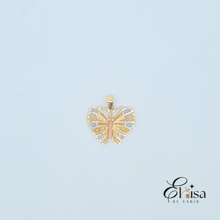 14K Tri-Color Filigree Butterfly  Pendant