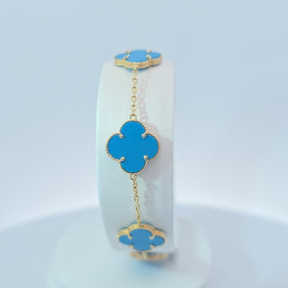 14Kt Turquoise Five Clover 13MM Bracelet