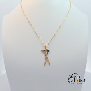 14Kt Solid Baby Paper Clip With Scissor Pendant Necklace