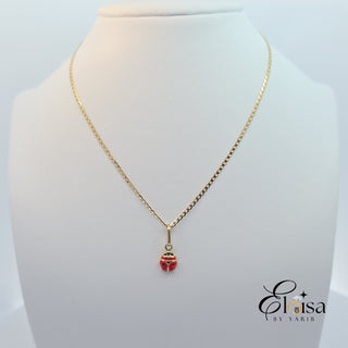 14Kt Cuban Italian Chain with Enamel Lady Bug Necklace