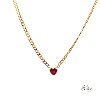 14Kt Semi Solid Curb with Red Heart Necklace