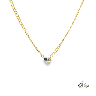 14Kt Semi Solid Curb with Clear Heart Necklace