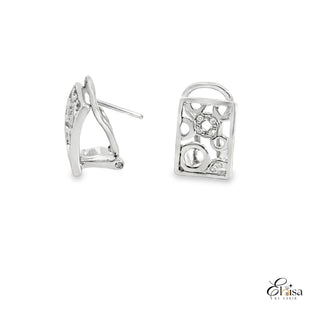 14Kt Circle Design Diamond Omega Earring