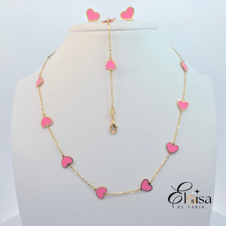 14Kt Inlay Pink Heart Set