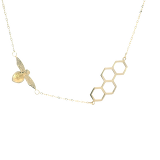 14K Bee and Honey Honeycomb Necklace