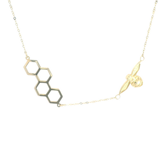 14K Bee and Honey Honeycomb Necklace