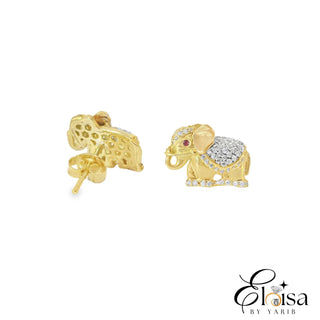 14Kt Three Color Elephant Stud Earrings