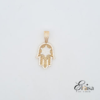 14Kt Hamsa with Star Pendant
