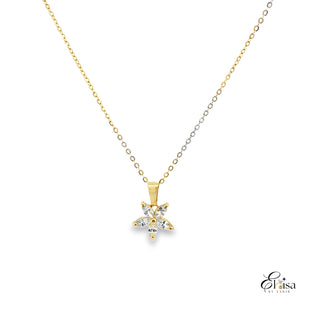 14Kt Five Point Cz Flower Necklace