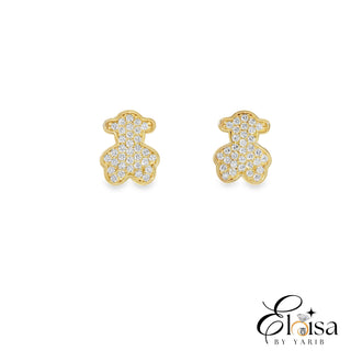 Bezel Cubic Zirconia Bear Stud Earring