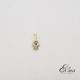 14K Blue Filigree Hamsa Pendant