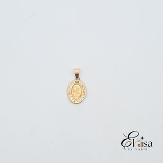 14Kt Oval Medal Santa Barbara with Cz Bezel Pendant